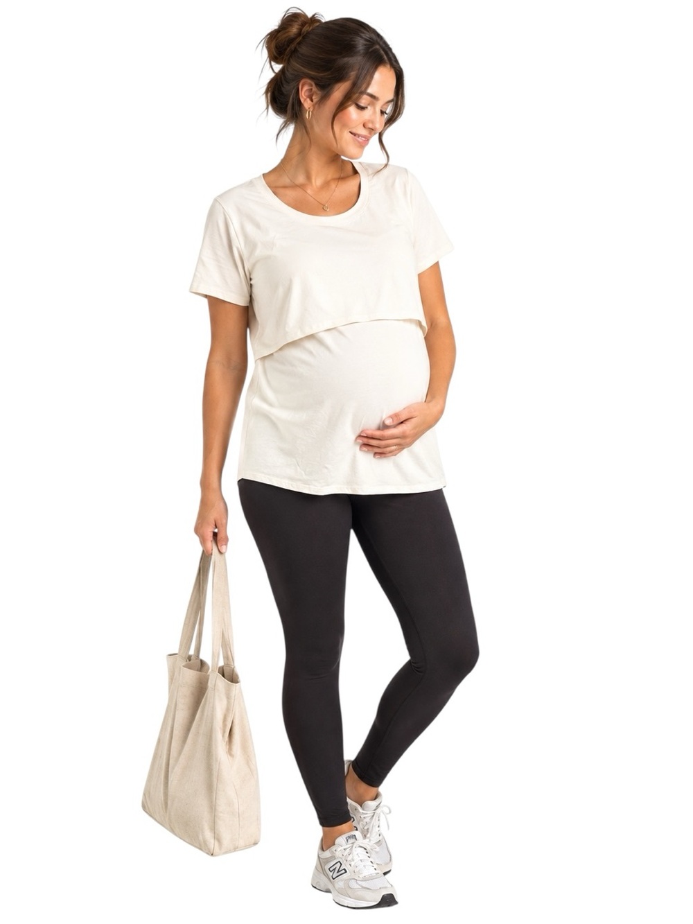 Harmony Belly Maternity Nursing Tee XL White Cotton Breastfeeding Layered Top
